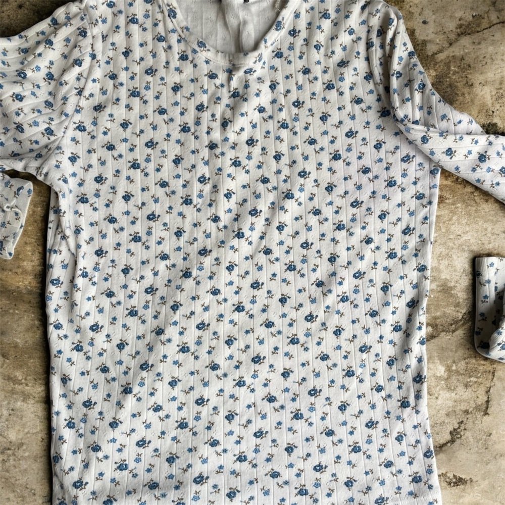 Brandy Melville Blue Floral Long Sleeve Tee